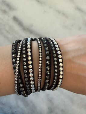 Swarovski Multi-Strand Black Crystal Wrap Bracelet
